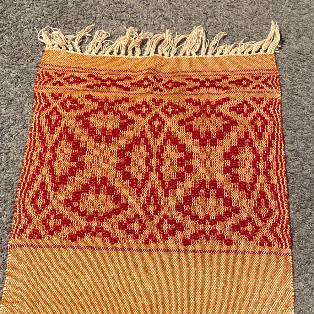 Handwoven Red and Gold Woven Fringe Scarf - Picture 3 of 3